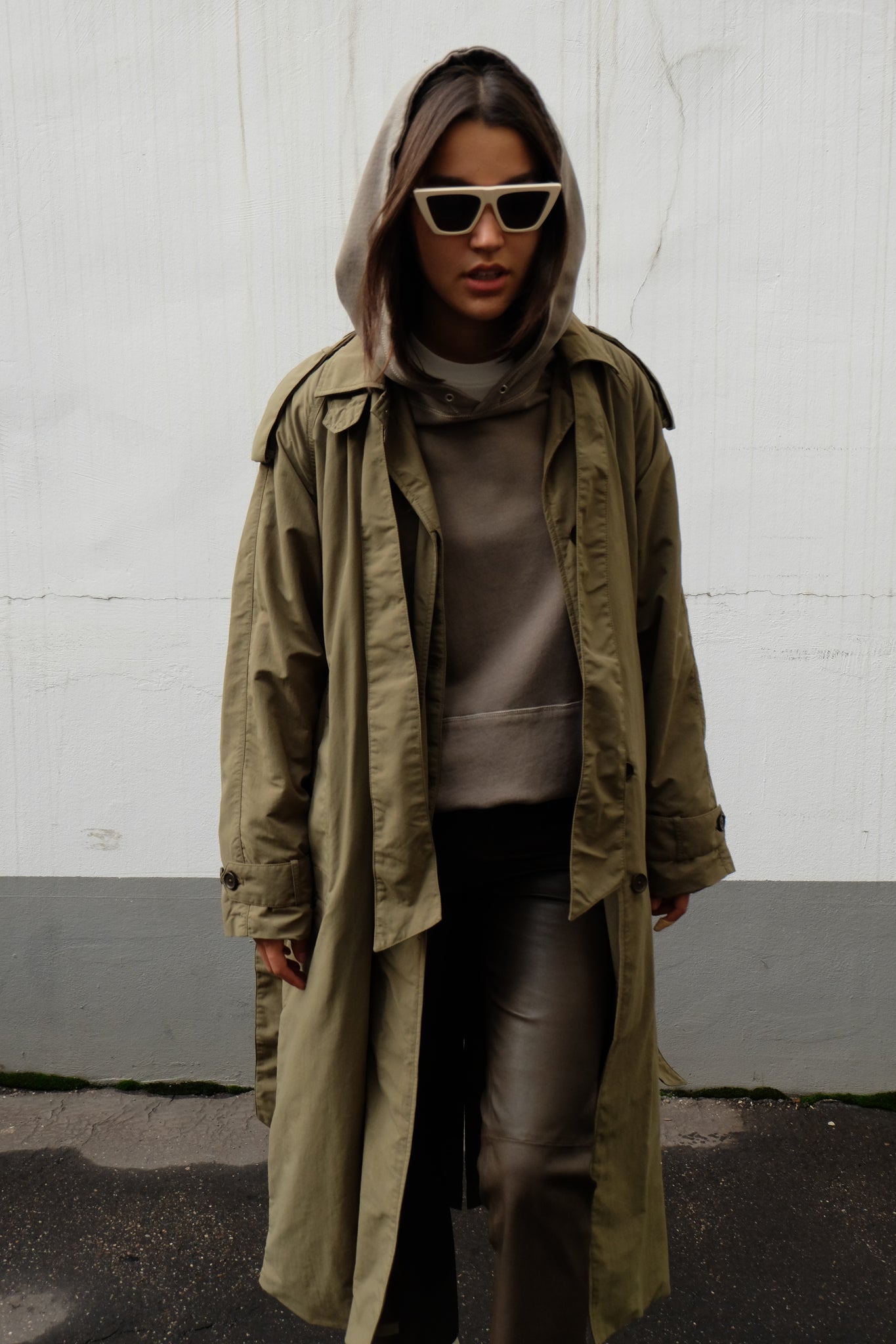 OVERSIZED TRENCHCOAT BY WHYRED IN MOSS GREEN