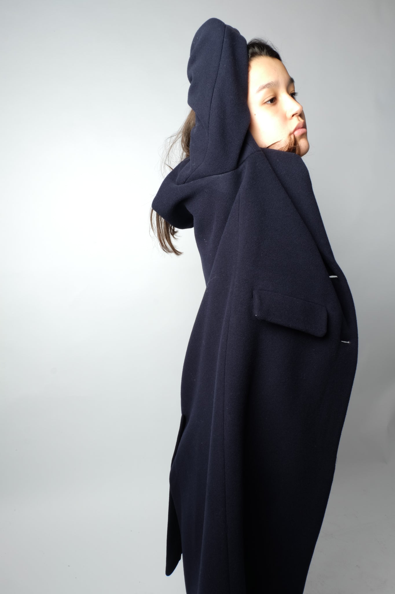 OVERSIZED WOOL GRANDPA COAT IN DARK INDIGO