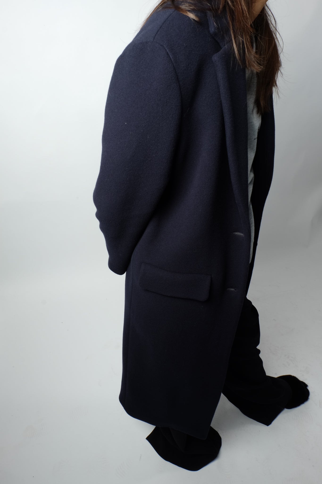 OVERSIZED WOOL GRANDPA COAT IN DARK INDIGO