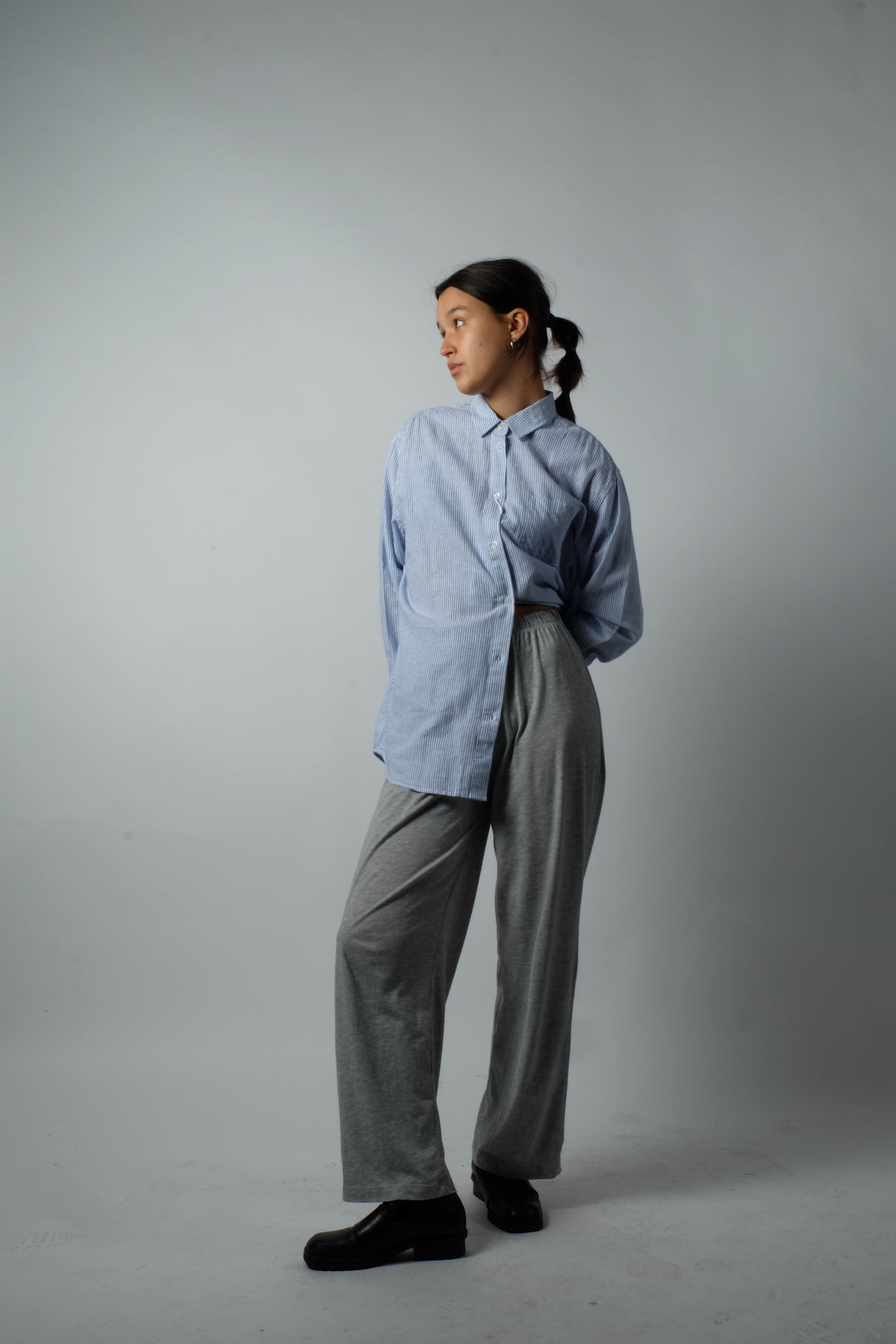 OVERSIZED LINEN SHIRT IN BLUE AND WHITE STRIPES - BEYOND STUDIOS