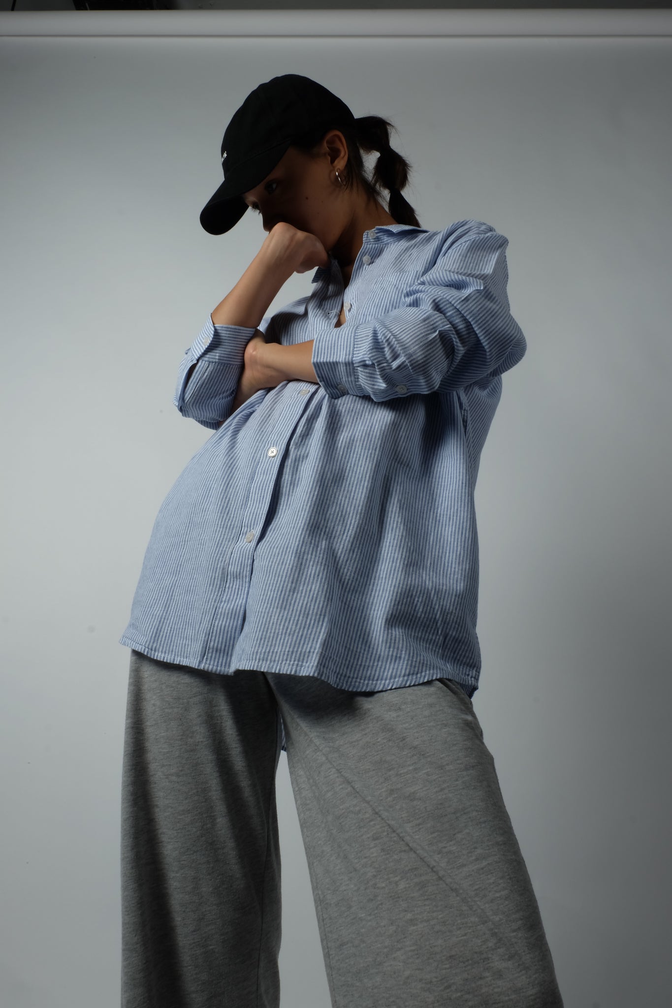 OVERSIZED LINEN SHIRT IN BLUE AND WHITE STRIPES - BEYOND STUDIOS