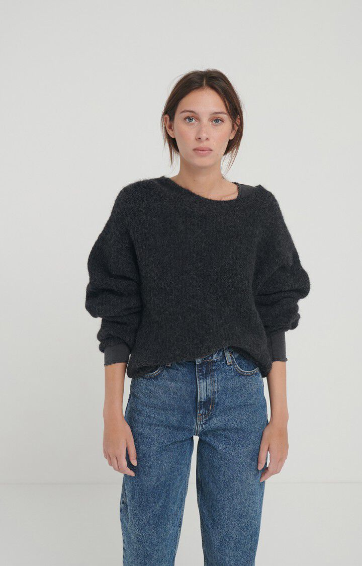 CROPPED ALPACA KNITTED SWEATER IN ANTHRACITE