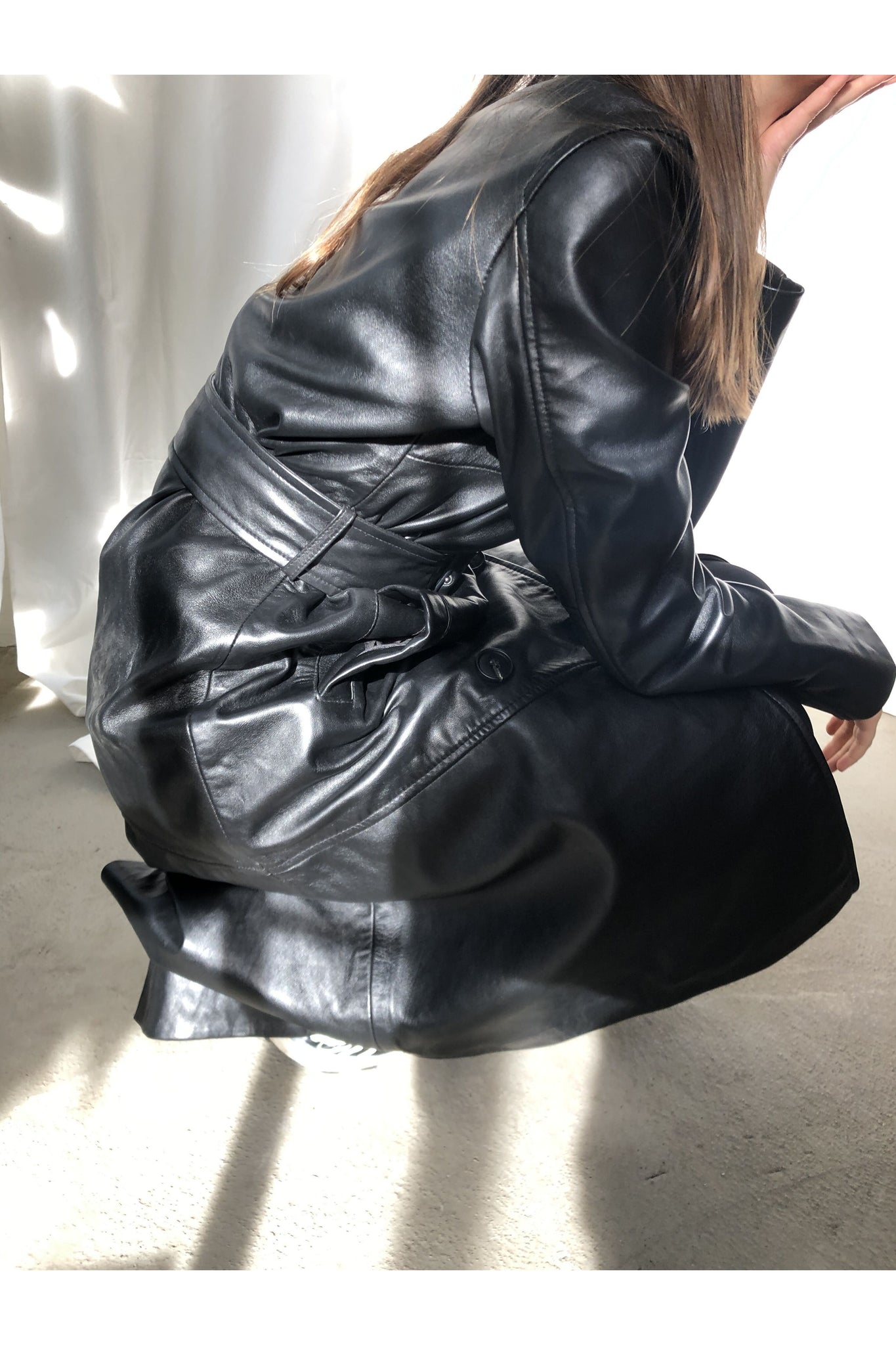 DOUBLE BREASTED LEATHER COAT IN BLACK - BEYOND STUDIOS