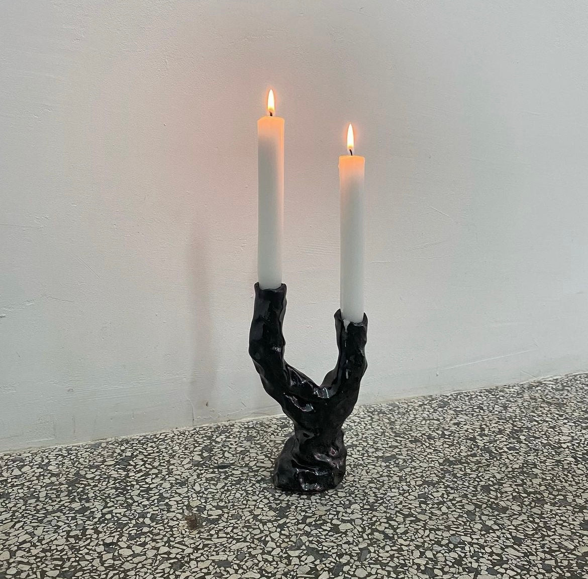 Double candle holder by Hap Ceramics - silver