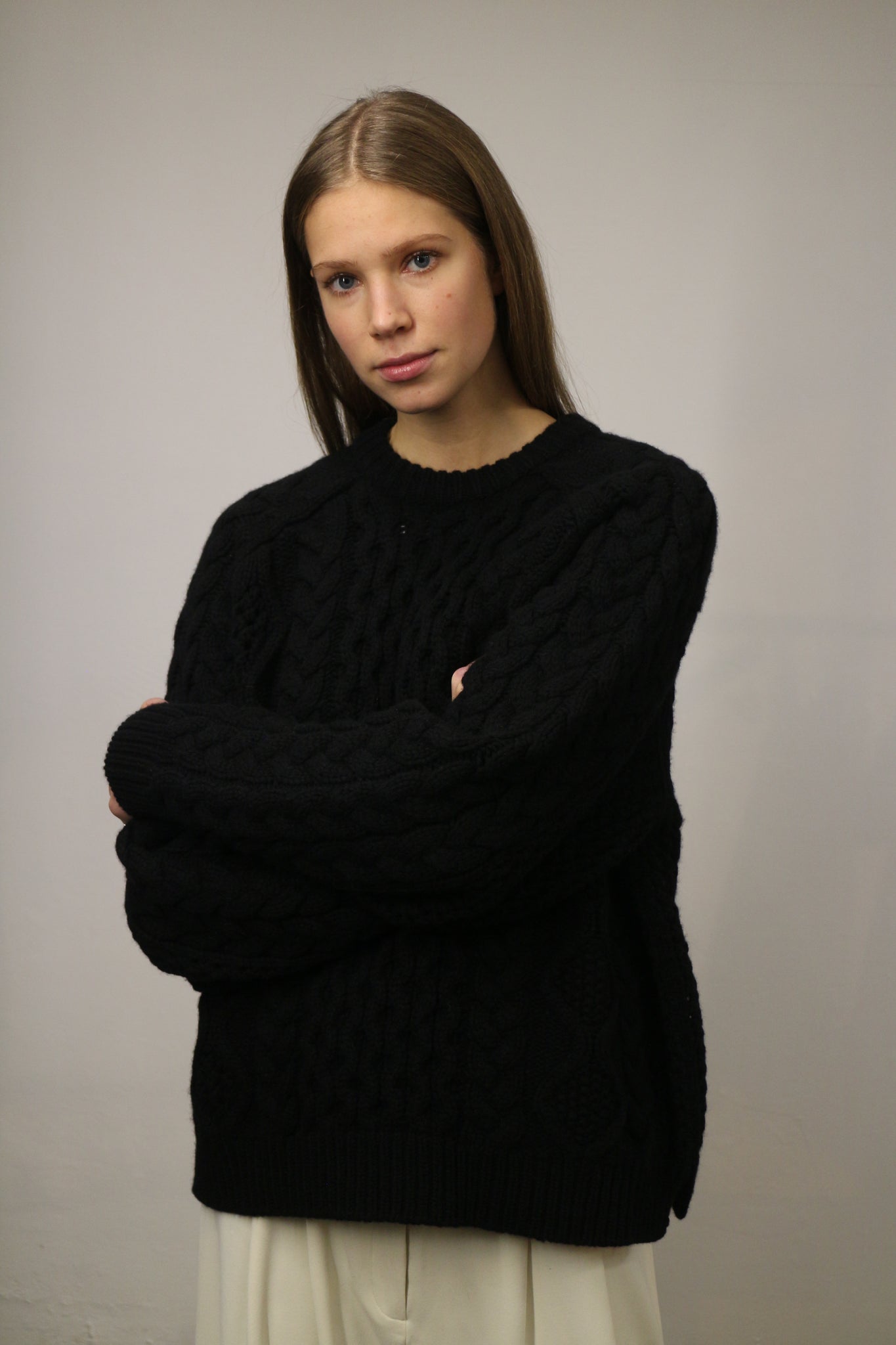CIPRIANU CABLE KNIT PULLOVER BY LOULOU STUDIO IN BLACK