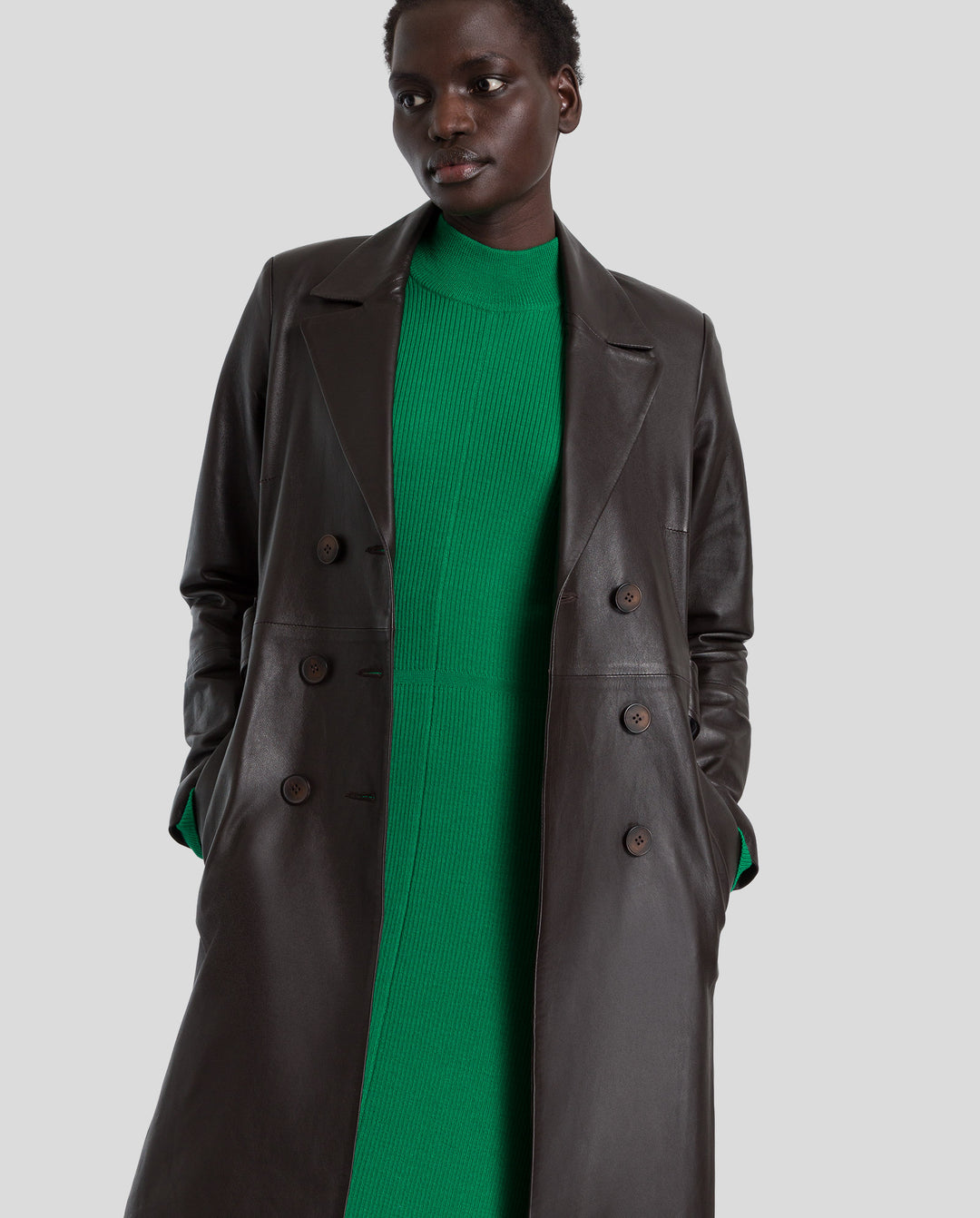 Lionne leather trench coat in chocolate
