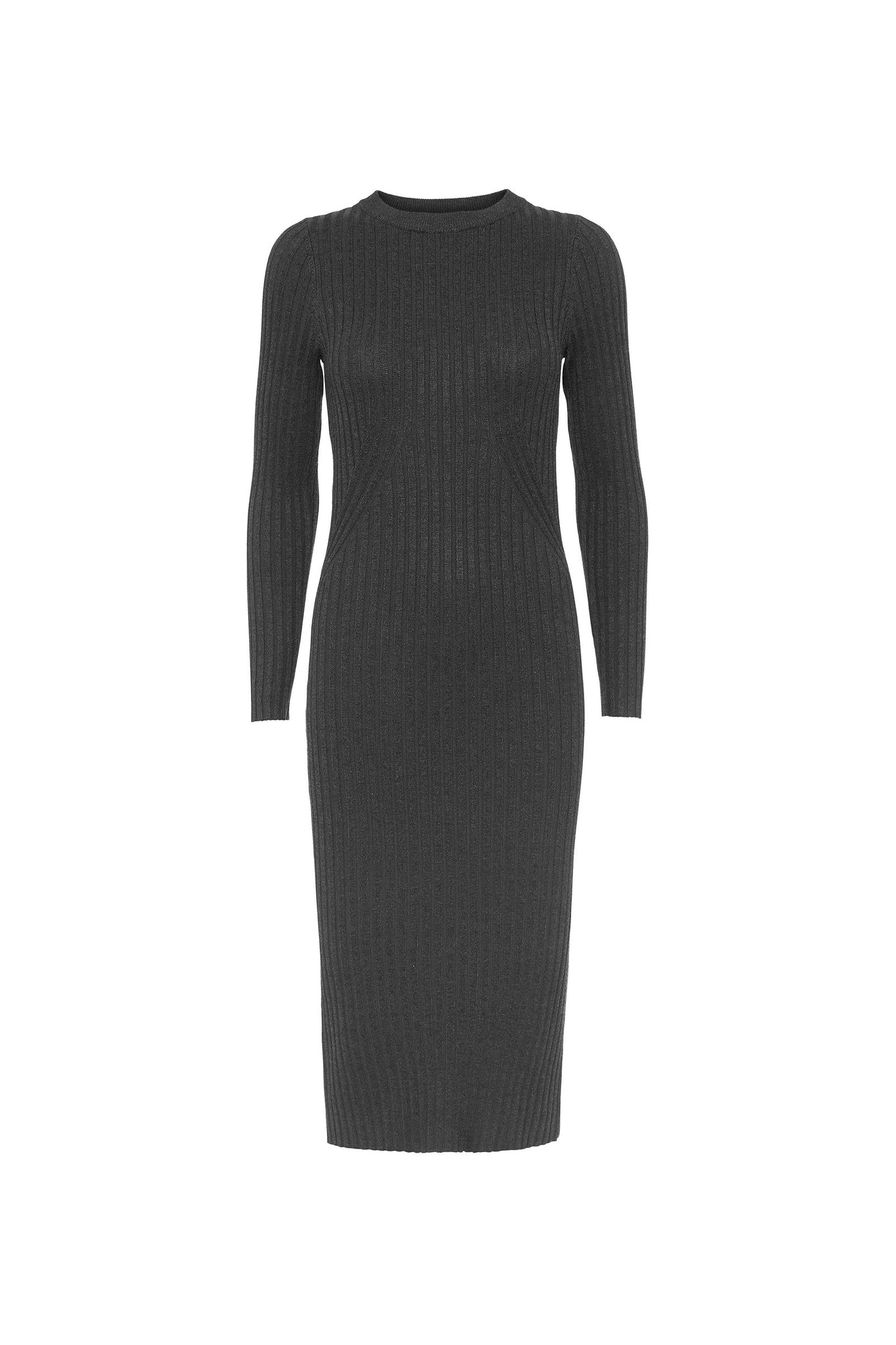 Karlina o-neck long sleeved dress in dark grey melange