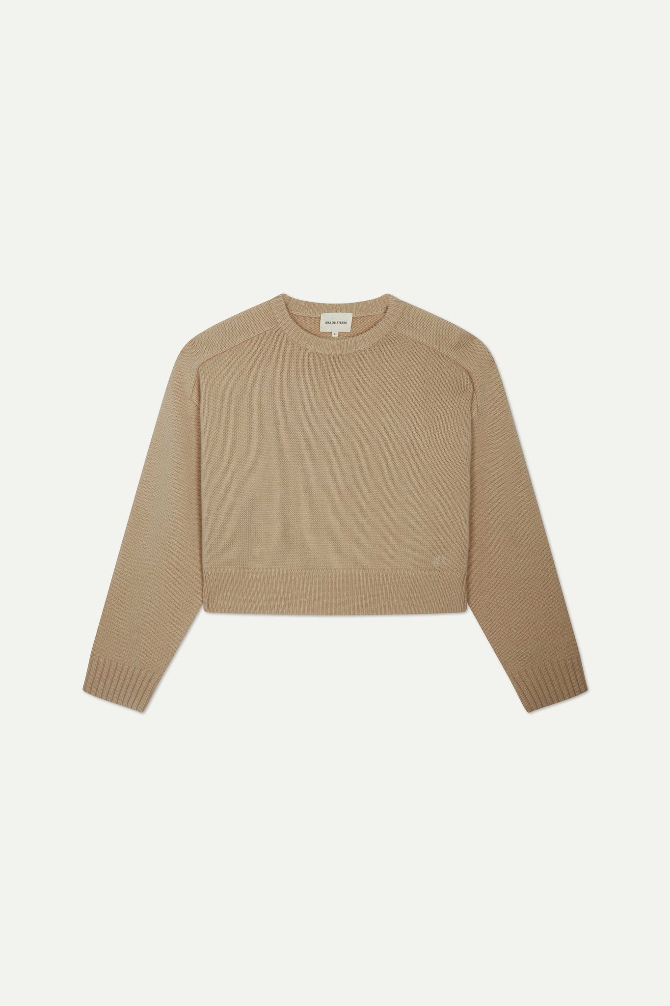 CASHMERE WOOL CROPPED SWEATER BY LOULOU STUDIO IN BEIGE