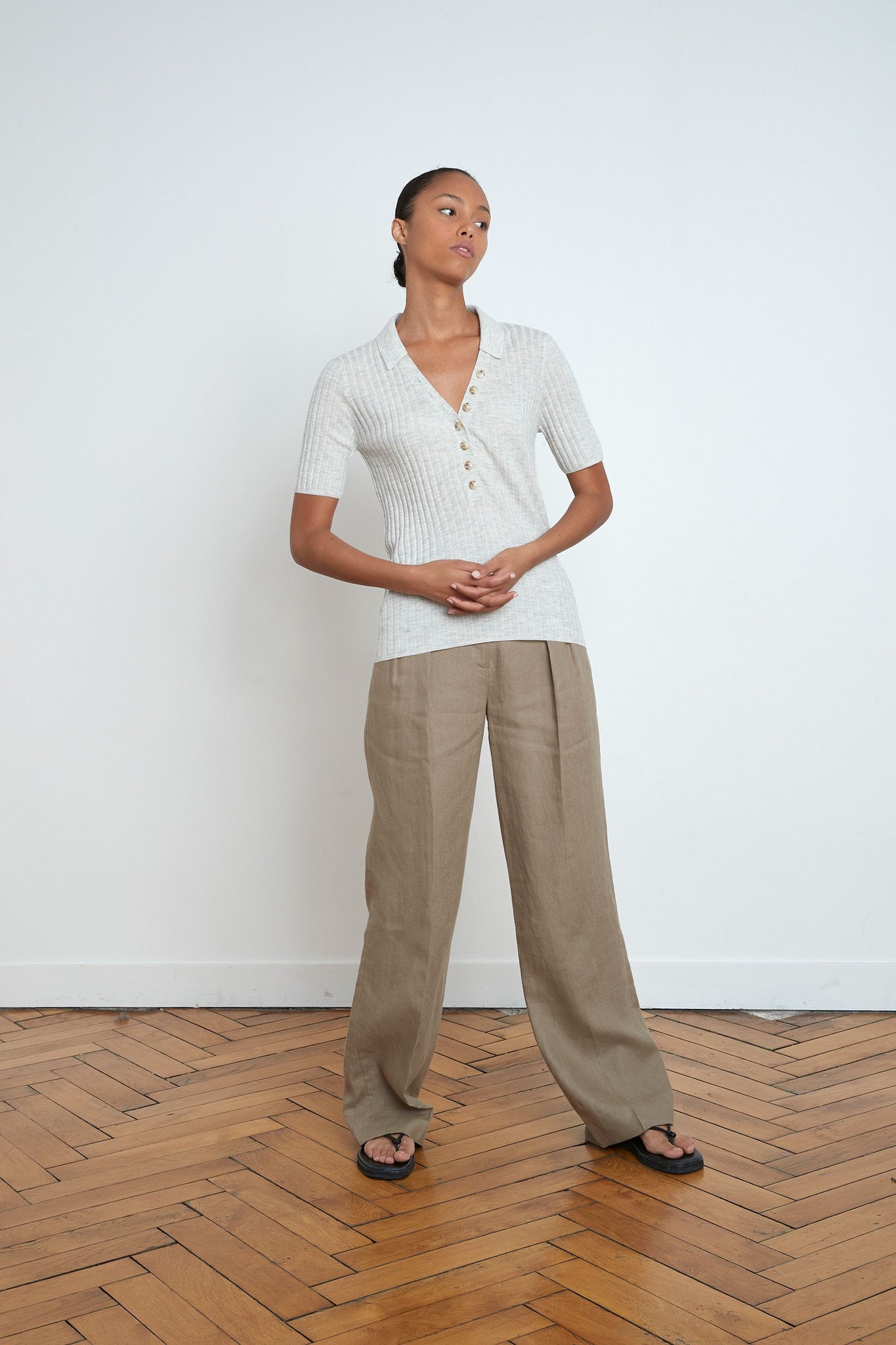 SOCOTRA POLO BY LOULOU STUDIO IN LIGHT GREY MELANGE