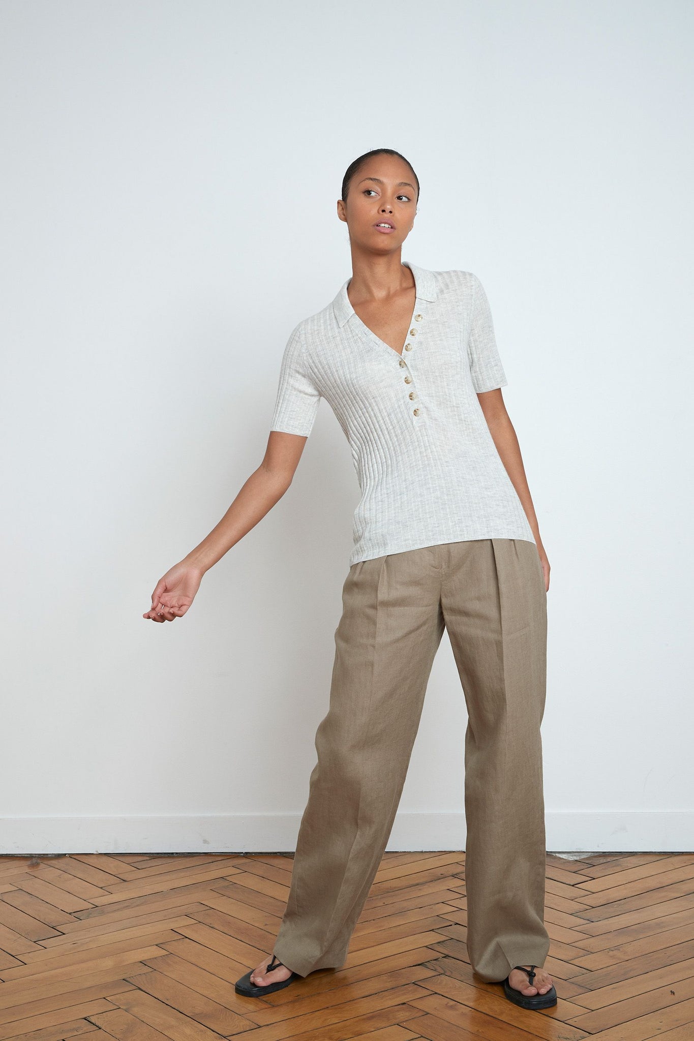 SOCOTRA POLO BY LOULOU STUDIO IN LIGHT GREY MELANGE
