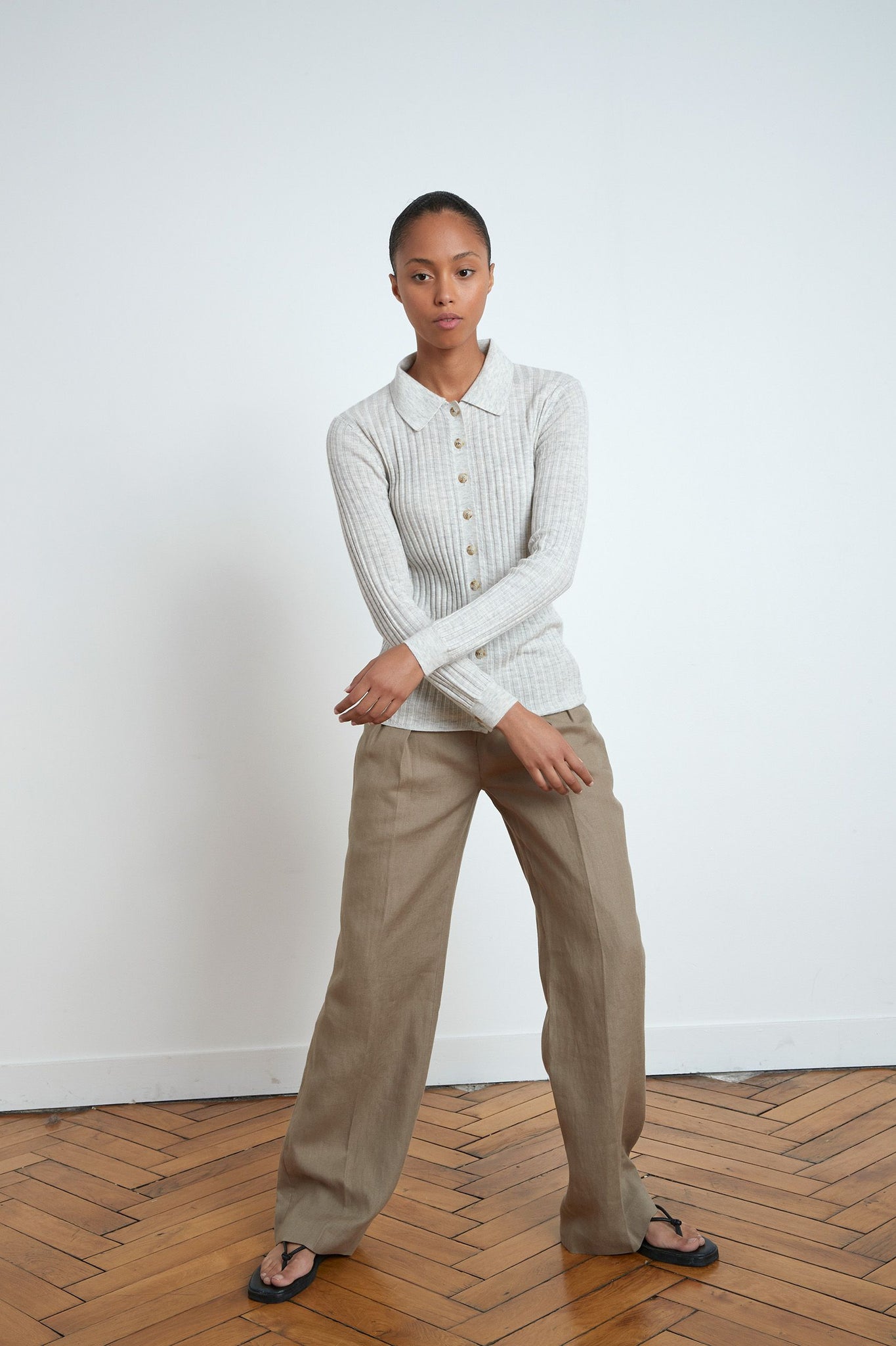 SULUG POLO BY LOULOU STUDIO IN LIGHT GREY MELANGE