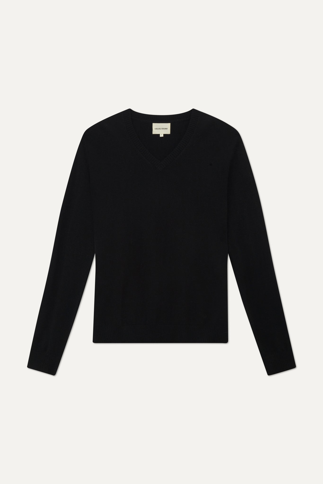 PURE CASHMERE V NECK SWEATER NEW SERAFINI  BY LOULOU STUDIO IN BLACK - BEYOND STUDIOS
