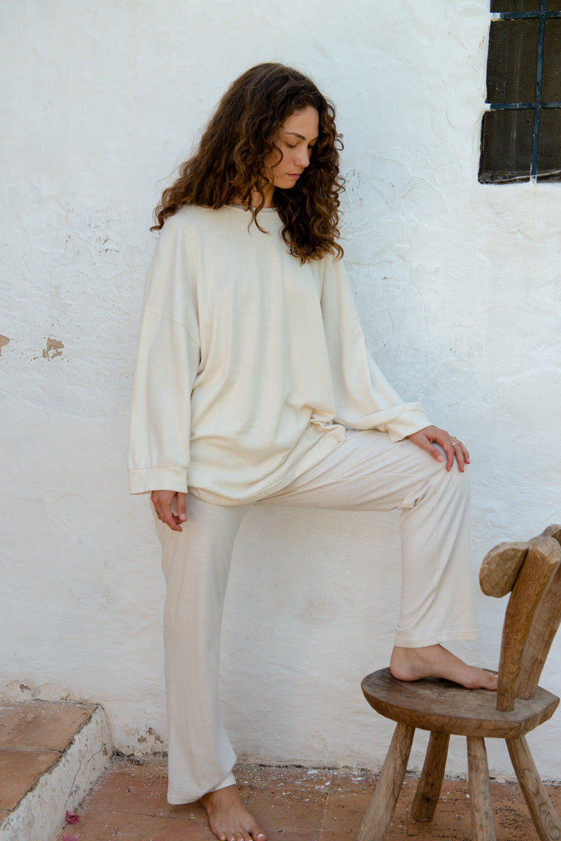 Cotton Silk Jogging Pants by Can Pep Rey in ivory
