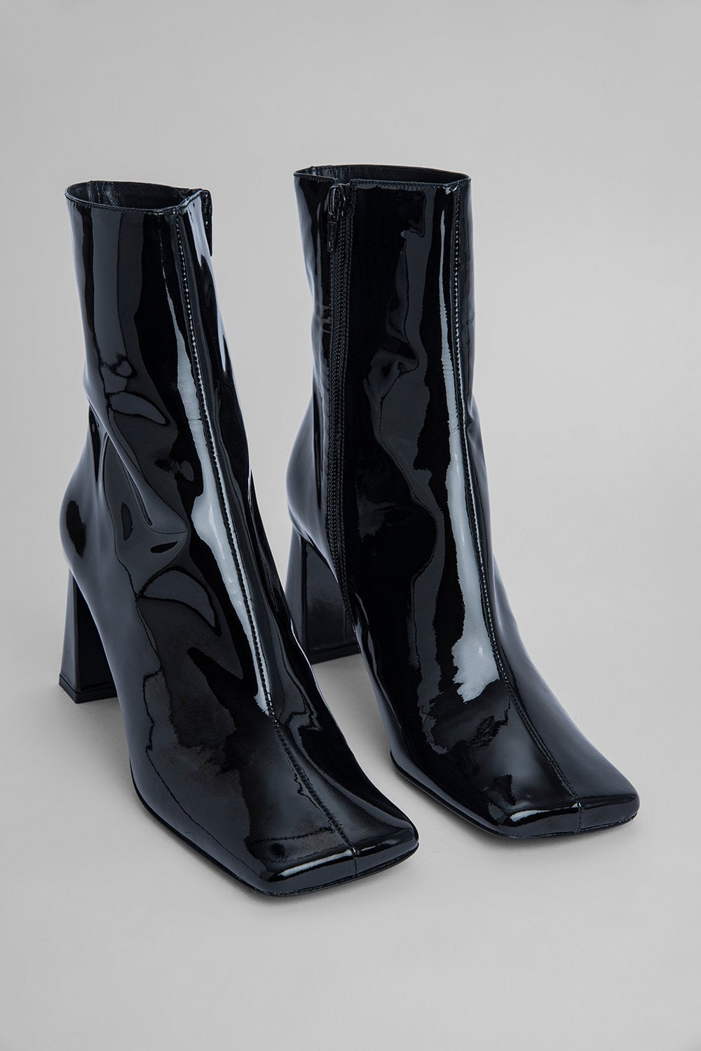 Black patent leather flat boots on sale