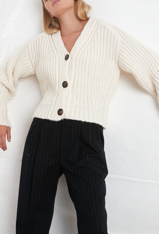 CORTE OVERSIZED RIBBED WOOL BLEND CARDIGAN BY LOULOU STUDIO