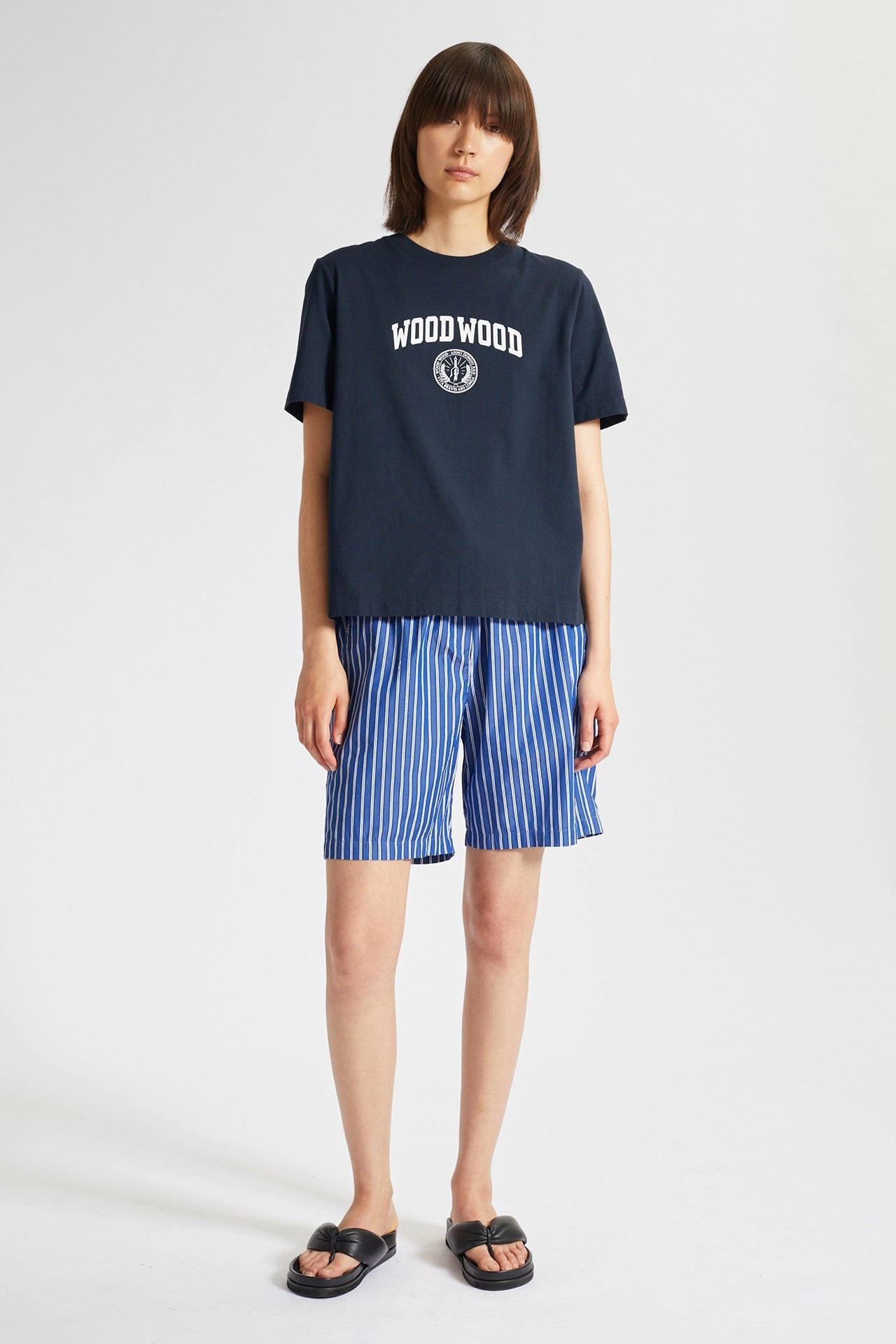 Dobby stripe shorts in blue by Wood Wood